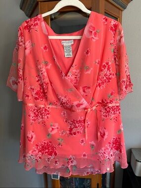 White Stag Coral Pink Floral Wrap Fairy Blouse